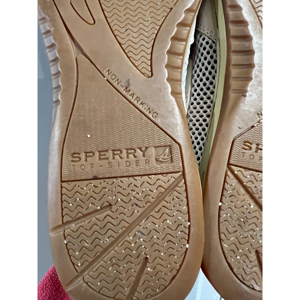 Sperry Top-Sider Angfish Boat Shoes 10 Cream Gold Leather Mesh Loafers Womens - Picture 8 of 9